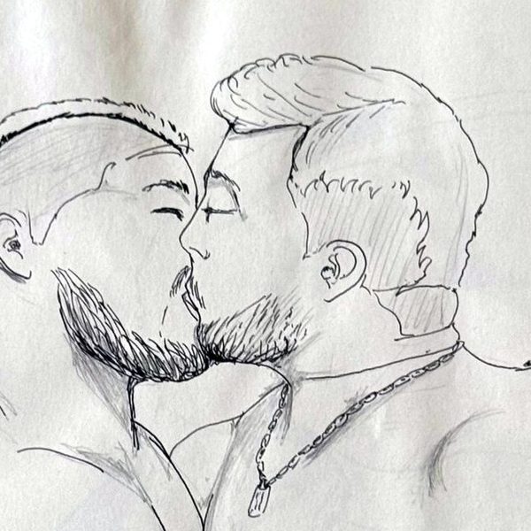 Example: pen sketch of two men kissing