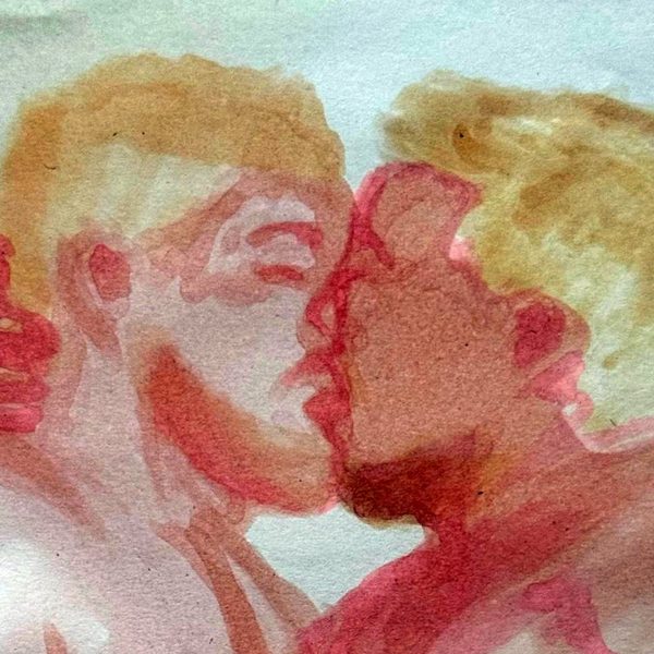 Example: painted watercolor of two men kissing